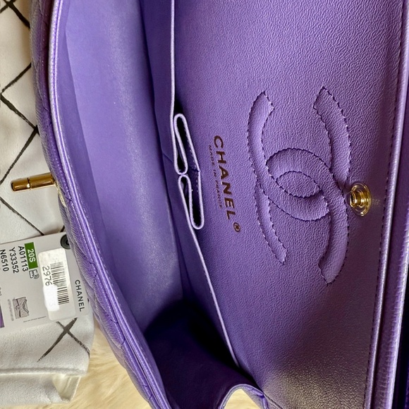 NEW Chanel 20S Lilac Caviar Small Classic Flap Bag Light Gold Hardware RARE - Picture 10 of 11